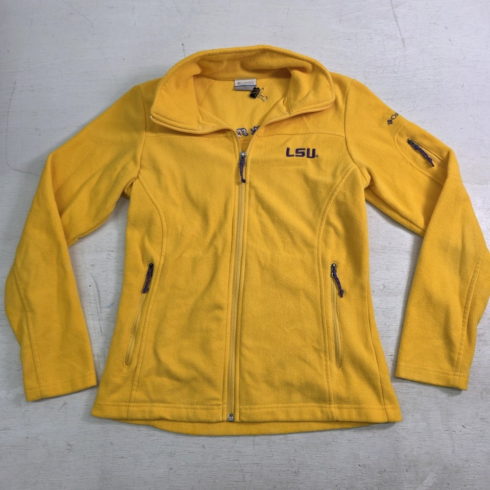 LSU Tigers NCAA Yellow Fleece Jacket Women's Sz‎ S Columbia Pockets Full Zip EUC